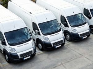multiple parked transport vans